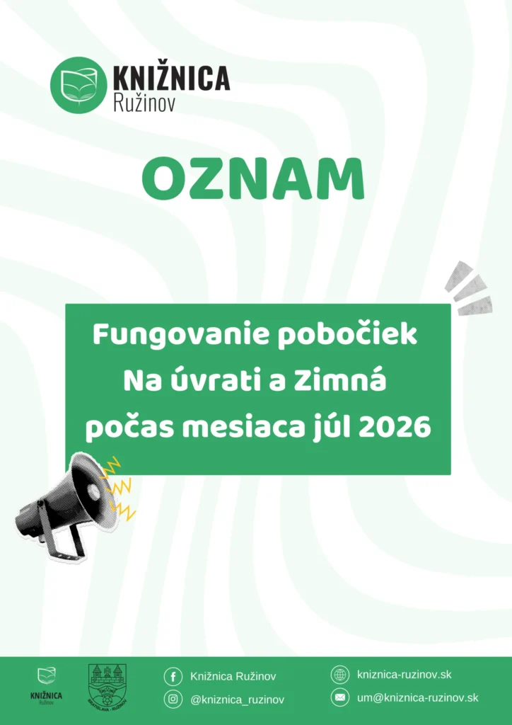 Oznam pre návštevníkov Knižnice Ružinov