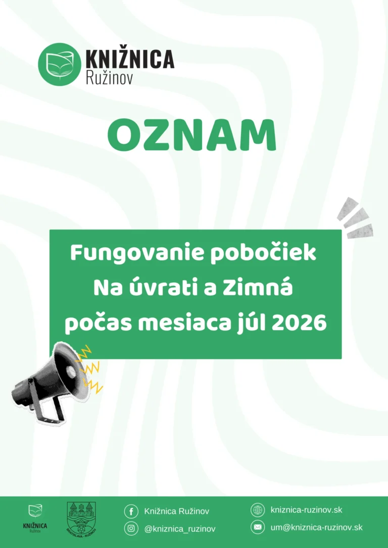 Oznam pre návštevníkov Knižnice Ružinov